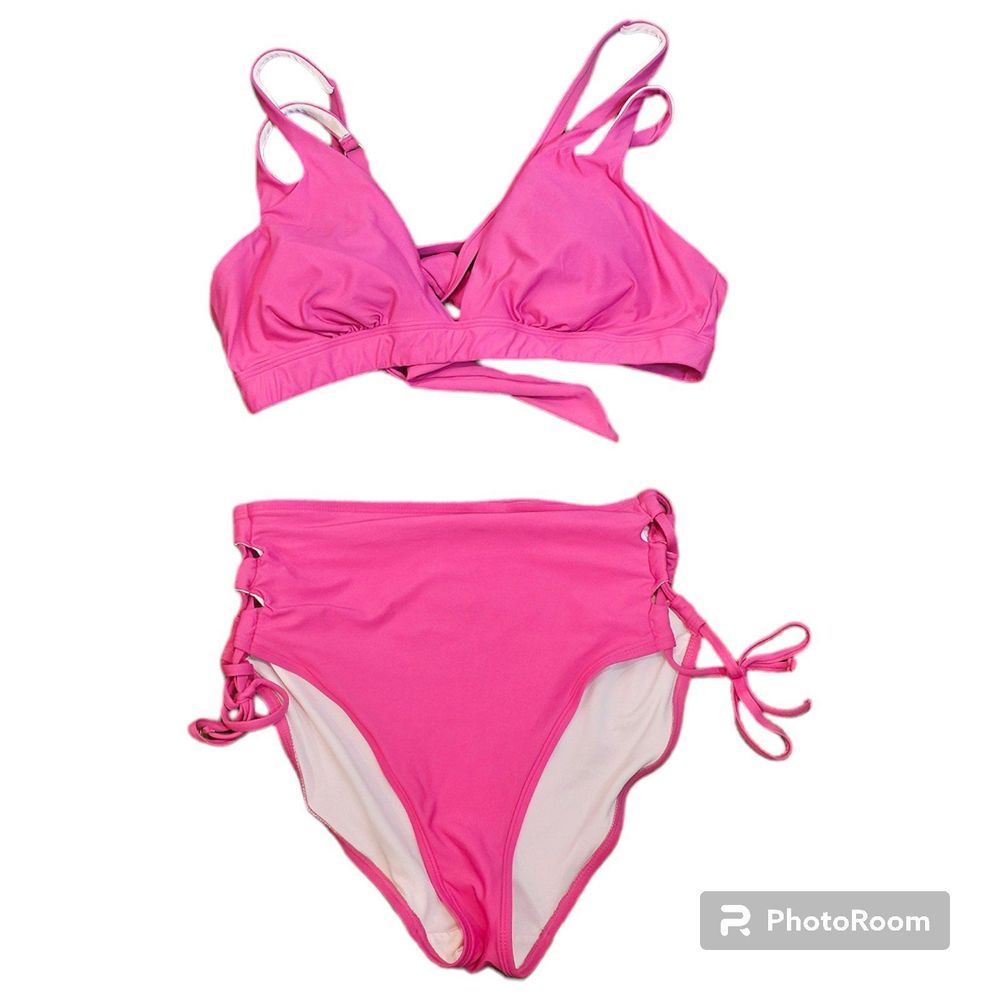 Time and Tru Hot Pink High Waisted‎ Bikini Sz Med